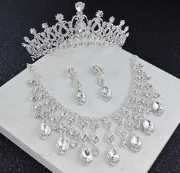 Vintage 2022 cristal plata corona nupcial joyería collar pendientes conjuntos mujeres accesorios de boda conjunto eventos formales Weardress8823605