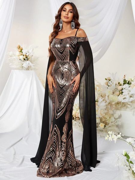 Vintage 2023 oro negro sirena vestido de fiesta pura correa sexy recortes sin espalda con lentejuelas brillante vestido de noche bling apliques sirena incluso vestido de dama de honor