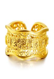 Vintage 24K plaqué or ornement Six mots Mantra Couple anneau ouvert anneau dominateur hommes Vietnam Placer Gold8009499