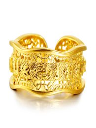 Vintage 24K plaqué or ornement Six mots Mantra Couple anneau ouvert anneau dominateur hommes Vietnam Placer Gold5841062