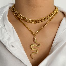 Vintage 2-teilige Schlangen-Anhänger-Halskette aus 14 Karat Gelbgold für Frauen, wasserdicht, hochwertiger Punk-Schmuck, Geschenk