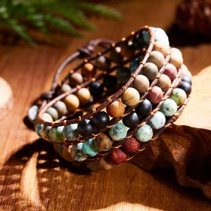 Vintage 3 brins multicouche réglable tissage corde chaîne pierre naturelle perles Bracelet pour femmes mode bohême bijoux cadeau