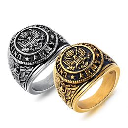 Vintage 316 Officiers en acier inoxydable Soldats américains United States Army Ring Retro Gold Men's Milit's Ring Jewelry