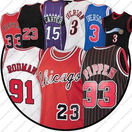 Vintage 33 Scottie 91 Dennis Pippen 23 MJ Jersey Rodman 15 Vince Iverson Carter 3 Allen NCAA Basketball Jerseys 100% gestikt maat S-2XL