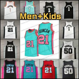 Vintage 50 David Robinson Jersey de basket-ball Tim Duncan Wembanyama Blanc Black Teal Rose Red Mens Jerseys Classics Classics Kids Youth Mesh Breathable