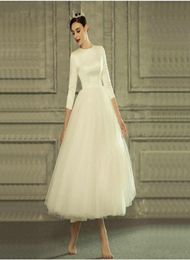 Vintage années 50 Tutu robe de mariée 34 manches fantaisie Tulle thé longueur robes de mariée courtes vestido de noiva personnaliser grande taille 20203000218