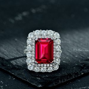 Vintage 6ct Ruby Moissanite Diamond Ring 100% Originele Sterling Sier Wedding Band Ringen voor Vrouwen Mannen Engagement Sieraden