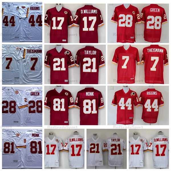 Vintage 7 Joe Theismann 44 John Riggins Football Jerseys Mens 28 Darrell Green 81 Art Monk 21 Sean Taylor 17 Doug Williams Ed Jersey