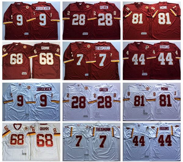 Maillots de football vintage pour hommes 28 Darrell Green 68 Russ Grimm 81 Art Monk 9 Jurgensen 7 Joe Theismann 44 John Riggins Doug Williams Charles Mann 21 Sean Taylor Chemise