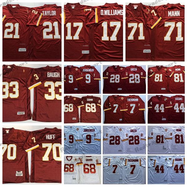 Vintage Art Monk Jürgensen 7 Joe Theismann Fußballtrikots John Riggins 28 Darrell Green Russ Grimm 17 Doug Williams Mann 21 Sean Taylor Sammy Baughs Sam Huff Trikot