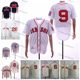 Vintage 9 TED Williams 1939 Baseball Jerseys 8 Carl Yastremski 1967 Johnny Pesky 1946 White Cream Pullover Button 26 Wade Boggs Home Away All Steiked Borduurwerk