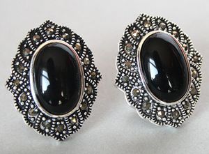 VINTAGE 925 ARGENT NATUREL NOIR Naturel Pierre MARCASSITE BOUCLES D'OREILLES 1