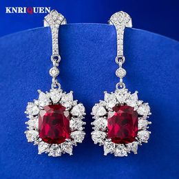 Vintage 925 Serling Silver 810mm Blood Ruby Ruby Boucles d'oreilles pour femmes Lab Diamond Gemstone Gemdstone Fine bijoux Cadeaux 240507
