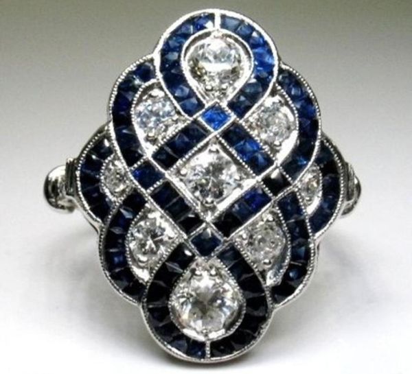 Vintage 925 Sterling Silver Ring Retro Blue Sapphire Diamond Bijoux anniversaire ANNIVERSAIRE ANNIVERSAIRE COCKTAIRE COCKTAIL COCKTAIRE DU COCKAGE MARD7615083