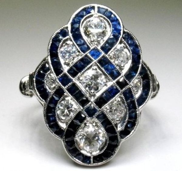 Vintage 925 bague en argent sterling rétro bleu saphir diamant bijoux anniversaire cadeau croix fiançailles cocktail fête Wed7526440