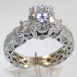 Vintage 925 Sterling zilveren trouwring voor vrouwen klassieke ronde drie-stone geboortesteen CZ vinger sieraden geschenkmaat 5/6/7/8/9/10