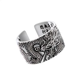 Bague Vintage en argent Sterling 999 avec Dragon chinois, cœur gravé Sutra pour hommes et femmes, 12mm, taille SML 240125