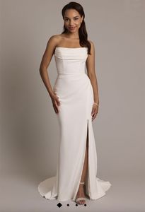 Vintage une robe de mariée en ligne 2024 Perles sans bretelles Satin sans arrière sans arrière / latérale Bride Bride Party Vestidos de Noiva Robe de Mariage