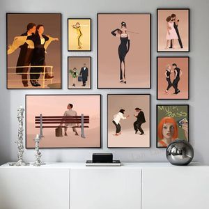 Vintage abstrait film toile peinture célèbre film protagonistes affiches placage Couple danse imprime Art mur photo salon décor w06