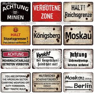 Vintage Achtung Halt War Metal Signs Berlin Tin Sign Plaque Warning Caution Metal Plate Wall Decor for Pub Club Man Cave Plate Bar Outdoor Decoration 30X20CM w01