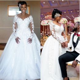 Vintage African 3D Robes de mariée en dentelle florale 2023 Illusion Appliques à manches longues Robes de mariée