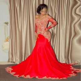 Vintage African American Black Girls 'Prom Dress Mermaid Rood Applique Beaded Lange Avondjurken Prom Gowns BA8551