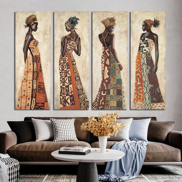 Toile de peinture sur toile de femme africaine Vintage, affiches et imprimés rétro, Art mural pour Portrait de salon, décorations d'intérieur, décoration de maison