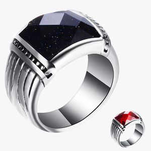 Vintage Agaat Ring Roestvrij staal Chunky Dome Rood Blauw Edelsteen Ringen Band voor Vrouwen en Mannen Verklaring Bruiloft Minimalistische Eenvoudige Stijl Sieraden yw189CG1129