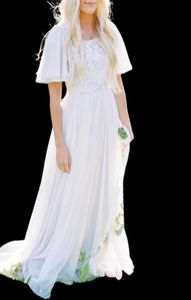 Vintage Aline en mousseline de soie robes de mariée modestes avec manches de flottement scoop couche en dentelle en mousseline de mousseline bogho robes de mariée informelles C1960985