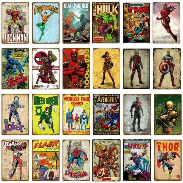 Vintage American Cartoon art pintura Retro Metal Signs Home Decor Classic Comics Poster Pub Bar Placas decorativas Metal Wall Art placa de metal Tamaño 30X20CM w02