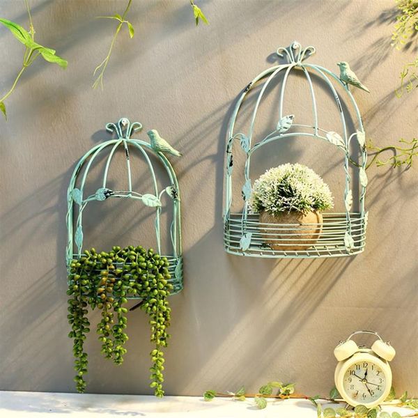 Vintage pays américain tenture murale fil métallique fer demi Cage à oiseaux Pot de fleur décoration de jardin LJ2012222723