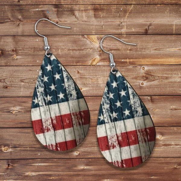 Boucles d'oreilles en bois imprimé drapeau américain vintage pour femmes, mode étoile et rayures, bijoux du jour de l'indépendance, vente en gros Q0709