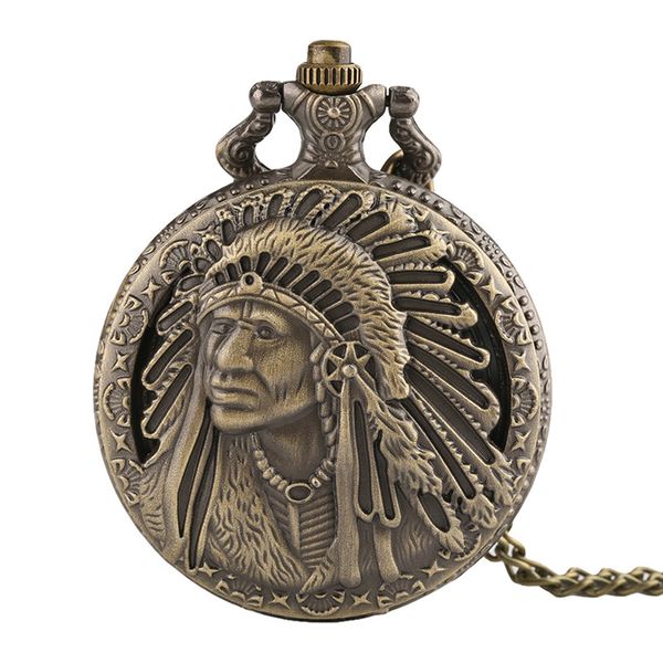 Vintage ancien vieil homme Portrait Design Quartz Fob montre de poche Bronze pendentif collier chaîne Souvenir cadeau pour hommes femmes