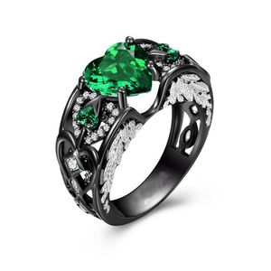 Vintage Engelenvleugels Hart gesneden 3ct Lab Emerald Ruby Ring 925 sterling zilver Party Wedding band Ringen voor Vrouwen mannen Sieraden Gift