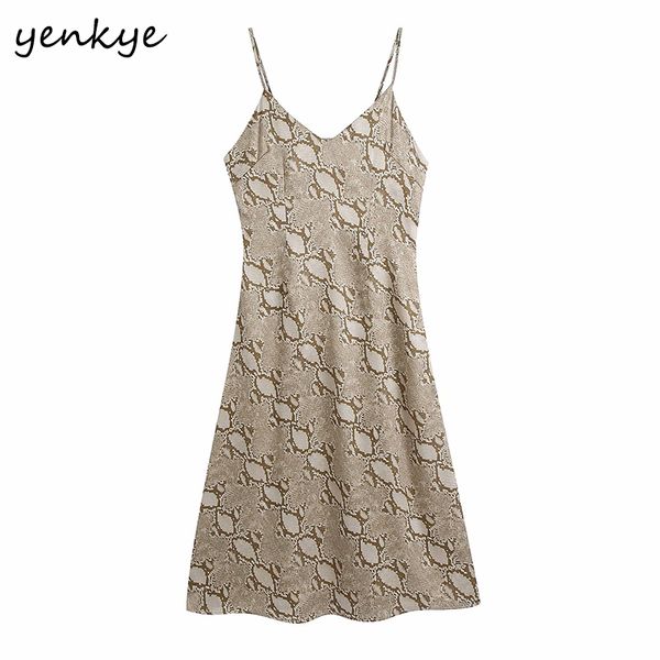 Vintage Animal Print Sling Dress Femmes Sexy Dos Nu Sans Manches Col En V A-ligne Midi Night Out Party Summer Vestido 210430