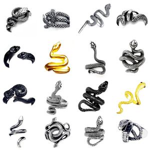 Vintage Dieren Cluster Punk Snake Ring voor Mannen Vrouwen Overdreven Antieke Sliver Kleur Mode Persoonlijkheid Stereoscopische Opening Verstelbare Ringen