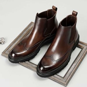 Vintage cheville véritable 39 sans lacet noir marron robe italienne formelle élégante bottes en cuir hommes