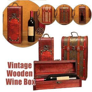 Boîte à vin rouge simple/Double archaïque Vintage, boîte à vin en bois Portable, cadeau rétro, boîte de rangement de vin, étui de bouteille avec poignée