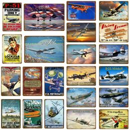 Vintage Art Peinture Affiche American Classic Avion Fighter Métal Signes Avion Avion Mur étain Autocollant Bar Chambre Maison personnalisé Décor Taille 30X20CM w02