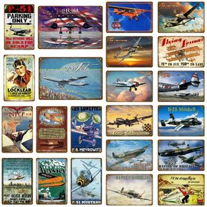 Vintage kunst schilderposter American Classic Airplane Airplane Fighter Metal Signs Aircraft Plane Wall Tin Sticker Bar Room Home Personaliseerde Decor Maat 30x20cm W02