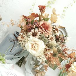 Vintage kunstmatige bloemen bruiden boeketten voor bruiloft Pography zijde pioen bloemen nep bruidsboeket 240313