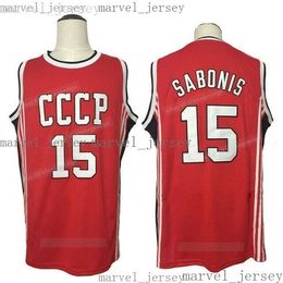 Vintage Arvydas Sabonis #15 Rusland CCCP Sovjet basketbal jerseys Red Men Vrouwen Jeugd XS-5XL