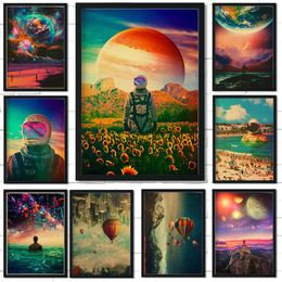 Vintage Astronaut Space Poster en Prints Fantasy Flower Night Canvas Painting Wall Art Kawaii Living Room Home Decor Quality WO6