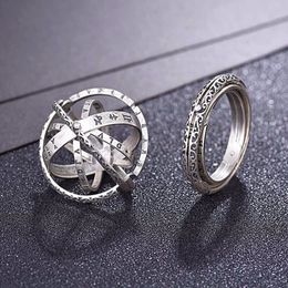 Vintage Astronomische Bal Lichtmetalen Ring voor Vrouwen en Mannen Creatieve Complexe Roterende Kosmische Ring Vervormbare Roterende Bol Ring Nec