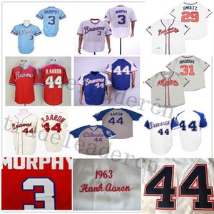 Vintage Atlanta 44 Hank Aaron H.Aaron Dale Murphy Greg John Smoltz Maddux 1995 1963 1973 1974 Camisetas de béisbol de 1982