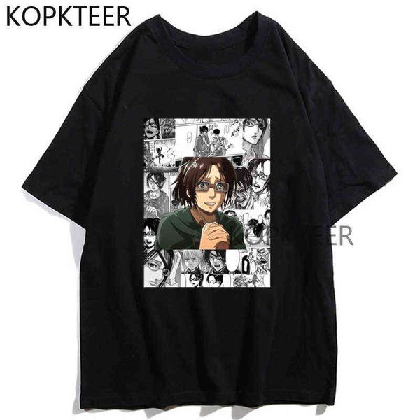 Vintage Attack on Titan Anime T-shirts Hange Zoe Streetwear Harajuku Ulzzang Coton Crewneck Été T-shirts à manches courtes Tops Y220208