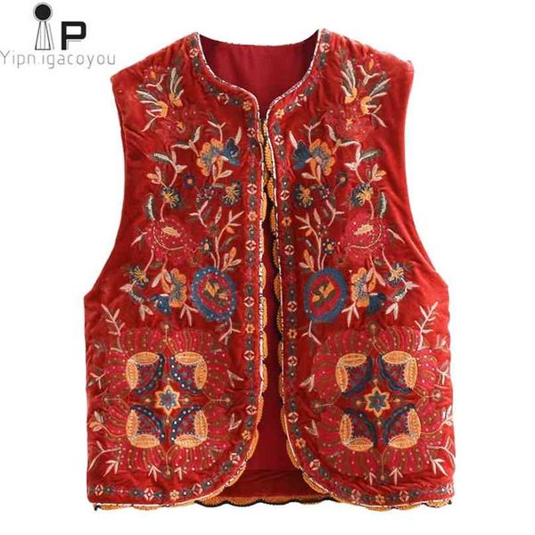 Vintage otoño floral lentejuelas de lentejuelas terciopelo mujer chaleco moda sin mangas cárdigan damas ropa exterior casual chaleco 410915