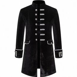 Vintage Automne Hiver Veste Lg Manteau Veet Steampunk Hommes Mariage Victorien Tenue Col Haut Blazer Costumes Noir U2yt #