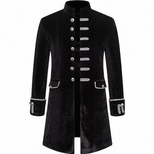 Vintage Herfst Winterjas Lg Jas Veet Steampunk heren Victoriaanse Bruiloft Outfit Hoge Kraag Blazer Pakken Zwart U2yt #