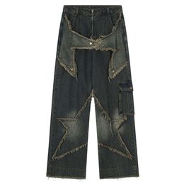 Vintage Baggy Star Patchwork Pantalon de jean droit lâche 2023 New Hip Hop Streetwear Jeans